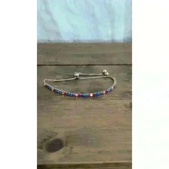 Multicolor Rhinestone Pave Adjustable Gold Tone Bolo Bracelet - Picture 2 of 4